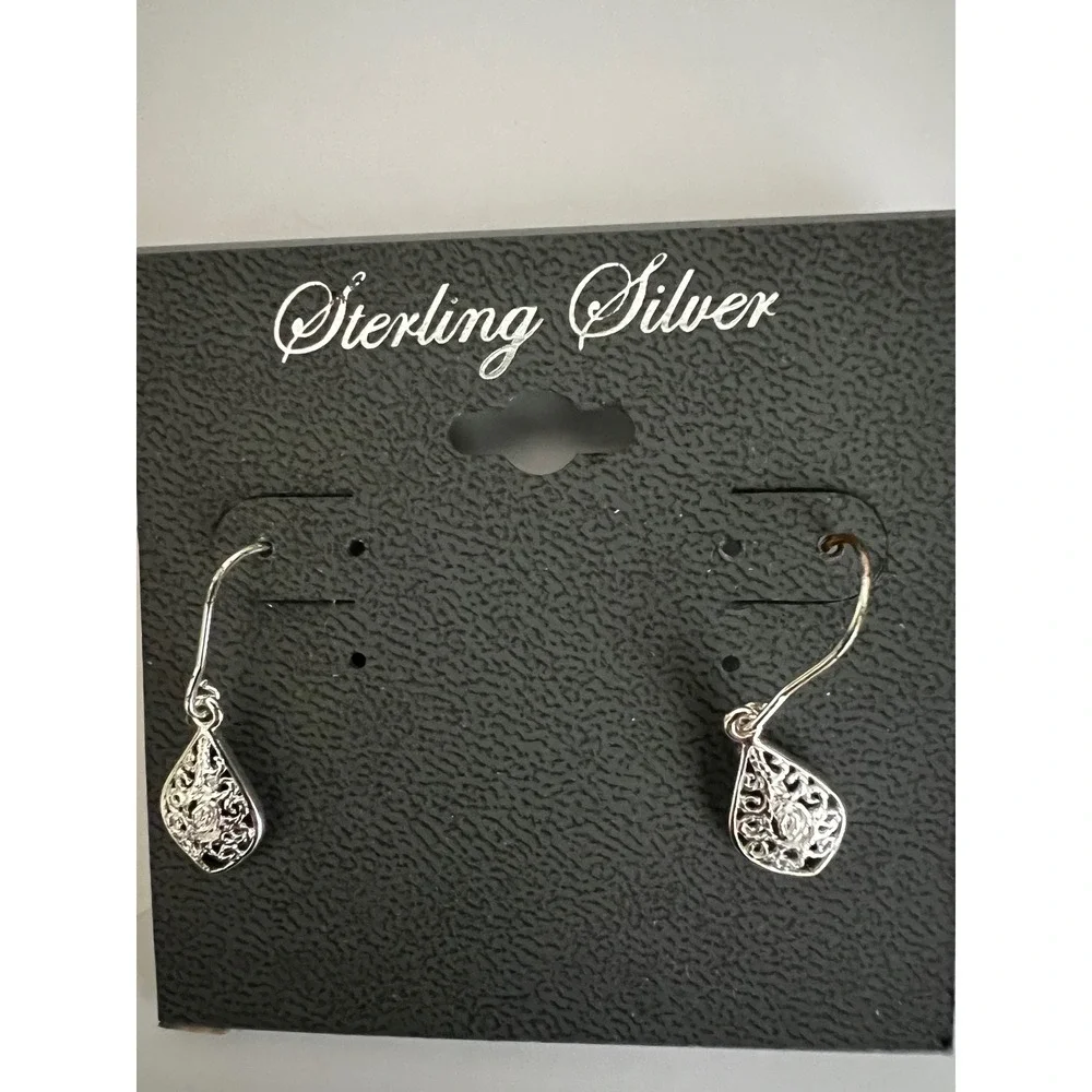 Sterling Silver 925 Filigree Teardrop Hook Earrings‎ Dangle Boho Lightweight NWT
